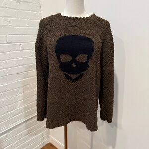 Bobeau Brown Crewneck Sweater with Skull Design